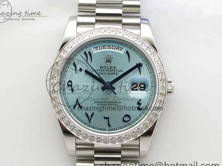 0417 Day Date 40mm SS BP Maker Best Edition Diamond Bezel Blue Dial Arabic Markers On SS Bracelet A Lightweight 2883
